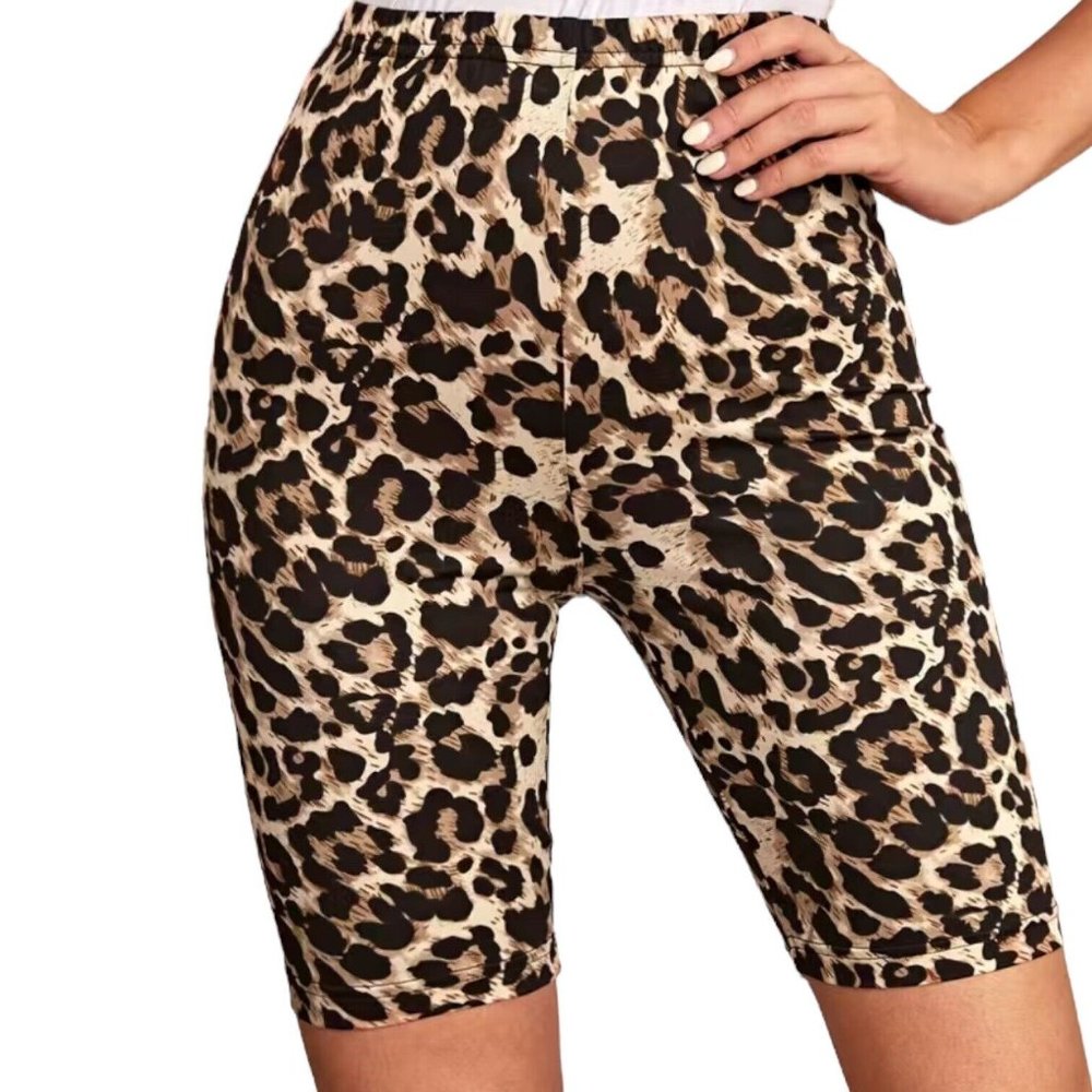 2/$25 Leopard print high waist casual legging shorts